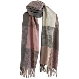 ASTRADAVI Winter Sjaals - Sjaal - Warme en Zachte Unisex Omslagdoek - Lange Tassel Sjaal 190x70 cm - Geruit - Roze, Grijs, Beige