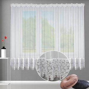 Glow Thuis - Vitrage - licht wit blauwetint Guipure - Kant en klaar - Wit - 500x180 cm -Inclusief haken