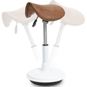 Wobblez® Zadelkruk - Ergonomische Bureaustoel voor Bureaus met een hoogte 60-80 cm - Wiebelkruk in hoogte verstelbaar van 43-63 cm - Witte zadelkruk met Cognac zitting