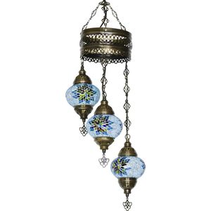 Oosterse mozaiek hanglamp - Lichtblauw - Hoogte 70cm - Breedte 20cm - Diameter bol(len) 13,5cm