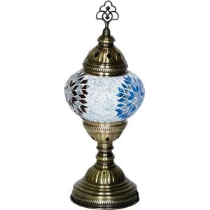 Oosterse mozaiek tafellamp - Lichtblauw - Hoogte 30cm - Diameter bol(len) 13,5cm