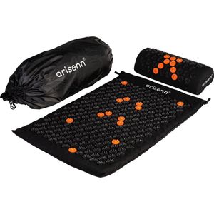 Arisenn® SHAKTI MAT Acupressuur Mat en Kussen Set - 9840 Drukpunten - Incl. Draagtas - Diepe Ontspanning - Natuurlijke Pijnverlichting - Stimuleert Herstel - Groot Formaat 68x42x2cm - Zwart/Oranje