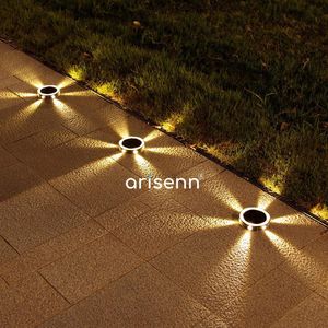 4-pack Arisenn® SIX RAYS SPOTS - Solar Deck Lights Outdoor, 6 LED Waterdichte Disk Lights voor Tuin, Oprit, Pad, Patio, Gazon, Hek - 4 Pack