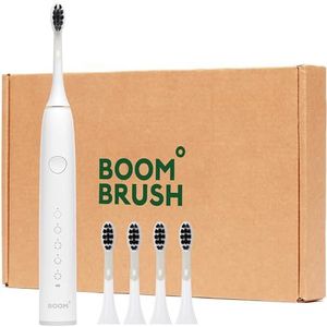 BOOMBRUSH Elektrische Tandenborstel Sonische Tandenborstel met 90 dagen Batterij incl. 5 Borstelkopjes - Wit