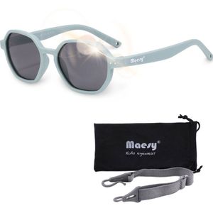 Maesy - baby zonnebril Yana - 1-3 jaar - flexibel buigbaar - verstelbaar elastiek - gepolariseerde UV400 bescherming- dreumes en peuter - jongens en meisjes - kinder zonnebril hexagon - licht blauw