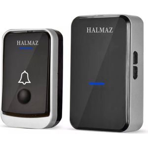 HALMAZ Draadloze deurbel – Zwart - Led verlichting - IP44 Waterdicht – 52 Melodieën – Bereik 200 meter – 1 ontvanger