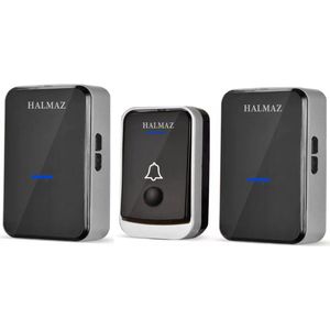 HALMAZ Draadloze deurbel - Zwart - Led verlichting - IP44 Waterdicht – 52 Melodieën – Bereik 200 meter – 2 ontvangers