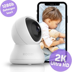 XOOZI Qt128 - Babyfoon met Camera en App - Baby Camera - Baby Monitor - Babyphone - Huisdier Camera - Babyfoons - WiFi 2,4 Ghz - Ultra HD - incl. 128GB Geheugenkaart