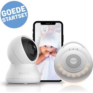 XOOZI QT Starterspakket – Premium Babyfoon met Camera en App + White Noise Machine – Baby Monitor met Auto Tracking - Witte Ruis & Slaaphulp – Voor Baby & Kind