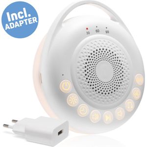 Xoozi Bambino - White Noise Machine Baby - Witte Ruis & Slaaptrainer - Slaaphulp voor Baby en Volwassenen - 24 Geluiden - Inclusief Adapter en Kabel - Ideaal voor Meditatie & Yoga