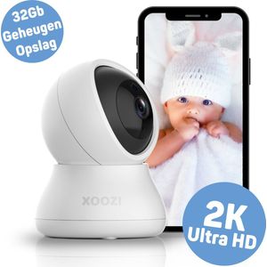 XOOZI Qt32 - Premium Babyfoon met Camera en App - Baby Monitor met Auto Tracking - Baby Camera - Huisdiercamera - WiFi 2,4 Ghz - Ultra HD - incl. 32GB Geheugenkaart