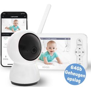 XOOZI S1A - Babyfoon met Camera en App - Baby Camera - Baby Monitor - Babyphone - 5 Inch - Incl. 64GB Geheugenkaart - Complete Set