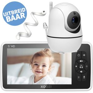 XOOZI SD1 - Babyfoon met Camera - Baby Camera - Baby Monitor - Babyphone - 5 Inch - Vox ECO Modus - 8 Slaapliedjes - Handige Zwanenhals - Complete Set Voor 1 Kind - Zonder Wifi en App