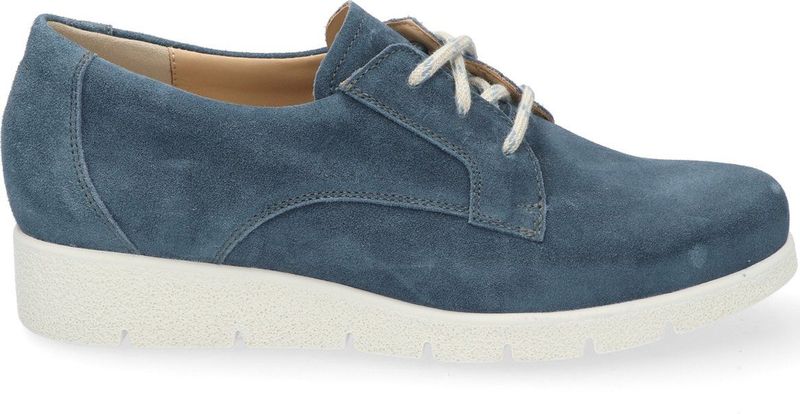 Durea - Denim Veterschoen - Blauw - Leer - Uitneembaar Voetbed