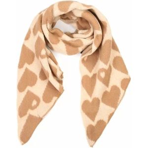 Bijoutheek Sjaal (Fashion) Dik hartjes patroon (185cm x 55cm) Beige