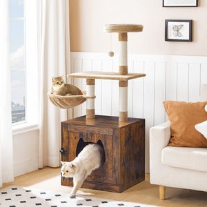 IN.HOMEXL All-In-One kattenmeubel Paw - Krabpaal voor Katten - Krabpalen - Katten Huis - Kattentoiletmeubel - Bruin- 52x128x45cm
