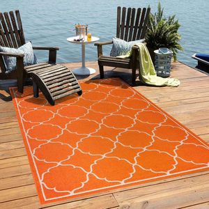 Tapijtenloods Buitenkleed Berlin - Oranje - 60x110 CM - Tuintapijt - Buitentapijt - Laagpolig Tapijt Buiten