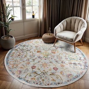 Tapijtenloods Picasso Sarough Vintage Rond Vloerkleed Creme / Beige Laagpolig- 160 CM ROND