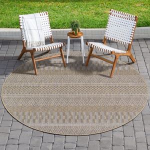 Tapijtenloods Uni Binnen en Buiten Rond Vloerkleed Solid Outdoor Laagpolig Tapijt Bruin- 120 CM ROND