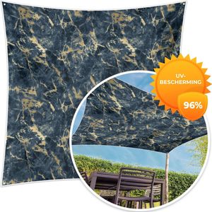 MuchoWow® - Schaduwdoek - Gold - Marmer - Patroon - Blauw - 96% UV-bestendig - Hoogwaardig polyester - Zonnedoek - Weerbestendig - Tuin - Tarp - 300x300 cm