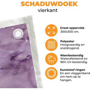 MuchoWow® - Schaduwdoek - Waterverf - Patronen - Paars - 96% UV-bestendig - Hoogwaardig polyester - Zonnedoek - Weerbestendig - Tuin - Tarp - 300x300 cm
