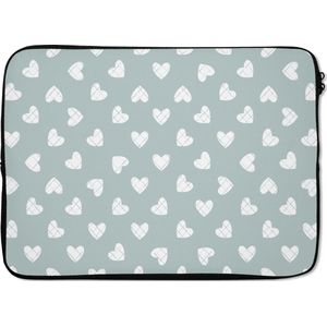 Laptophoes - Laptoptas - Laptop - Patronen - Hart - Groen - Wit - 13 Inch - Hoes laptop