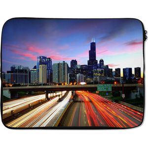 Laptophoes - Chicago - Stad - Skyline - Licht - Auto - Amerika - Laptop sleeve - Laptop case - Laptop - 17 Inch - Laptopcover