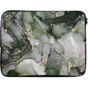 Laptophoes - Groen - Marmer print print - Luxe - Laptop sleeve - Natuursteen - Laptop - Laptop case - Goud - 17 Inch - Back to school spullen - Schoolspullen jongens en meisjes middelbare school - Macbook air hoes - Chromebook sleeve