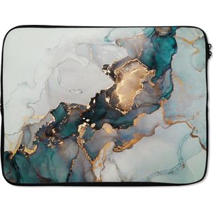 Laptophoes - Blauw - Goud - Laptop sleeve - Abstract - Marmer print print - Laptop case - Laptop - 17 Inch - Back to school spullen - Schoolspullen jongens en meisjes middelbare school - Macbook air hoes - Chromebook sleeve