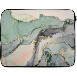 Laptophoes - Marmer print - Goud - Groen - Laptop sleeve - Laptop - Laptop case - Luxe - 17 Inch
