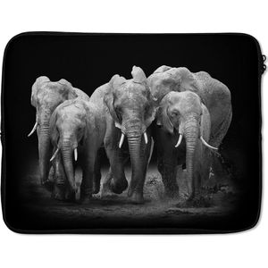 Laptophoes - Laptop - Dieren - Olifanten - Kudde - Zwart - Wit - Laptop sleeve - 17 Inch