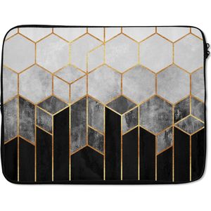 Laptophoes - Luxe - Design - Hexagon - Patroon - Vormen - Goud - Laptop case - Laptophoes - 17 Inch