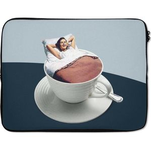 Laptophoes - Vrouw - Koffie - Vintage - Koffiekopje - Laptop sleeve - 17 Inch - Laptophoezen