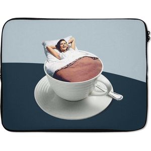 Laptophoes - Vrouw - Koffie - Vintage - Koffiekopje - Laptop sleeve - 15 6 Inch - Laptophoezen