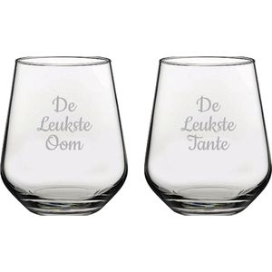 Gegraveerde Drinkglas 42,5cl De Leukste Tante-De Leukste Oom