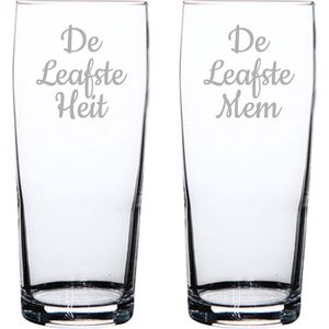 Gegraveerde bierfluitje 19cl De Leafste Mem-De Leafste Heit