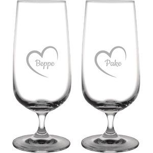 Gegraveerde bierglas op voet 41cl Pake mei hert & Beppe mei hert