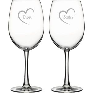 Gegraveerde Rode wijnglas 46cl Broer mei hert & Suster mei hert