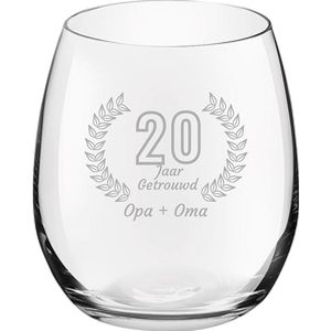 Gegraveerde Drinkglas 39cl Opa + Oma 20 jaar getrouwd