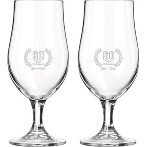 Gegraveerde set bierglazen op voet 49cl Opa + Oma 60 jaar getrouwd