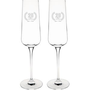 Gegraveerde set champagneglazen 27cl Opa + Oma 20 jaar getrouwd