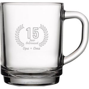 Gegraveerde set Theeglazen 25,5cl Opa + Oma 15 jaar getrouwd