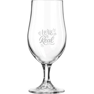 Gegraveerde bierglas op voet 49cl Love is real - valentijnsdag - valentijn