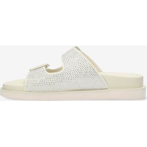 Mexx - Noraia - Slippers - Wit - Textiel - Zilverkeurige Strass-Steentjes