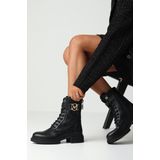 Mexx - Kimberly - Veterboots - Zwart - Imitatieleer - Gouden Details