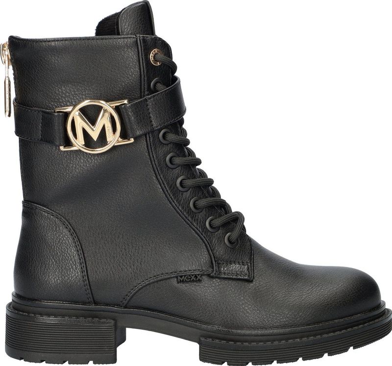 Mexx - Kimberly - Veterboots - Zwart - Imitatieleer - Gouden Details