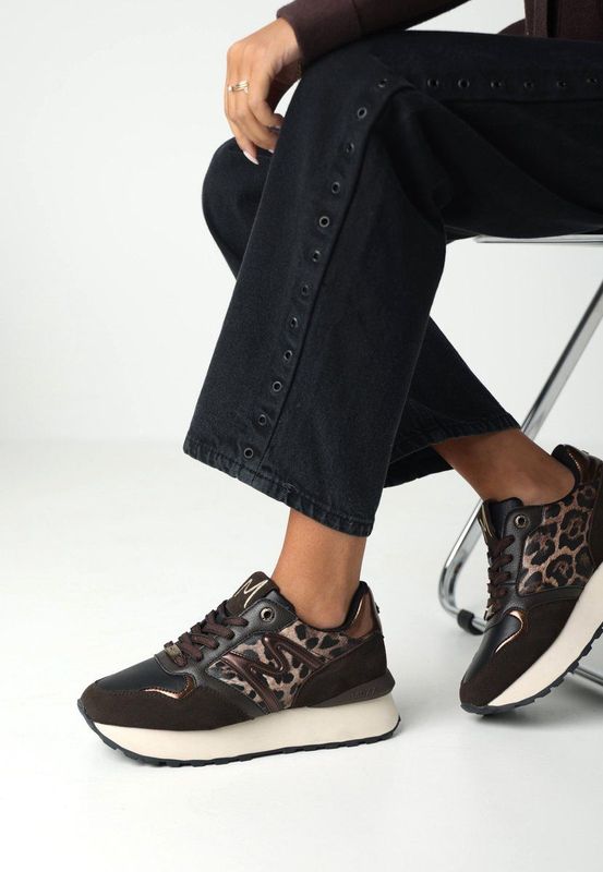 Mexx - Juju Humper - Leren Sneakers - Zwart - Brons - Panter