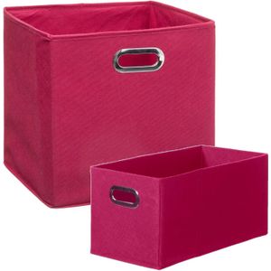 Set van 2x stuks opbergmanden/kastmanden 7 en 29 liter framboos roze van linnen 31 cm - Opbergboxen - Vakkenkast manden