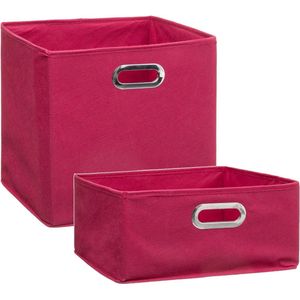 Set van 2x stuks opbergmanden/kastmanden 14 en 29 liter framboos roze van linnen 31 cm - Opbergboxen - Vakkenkast manden