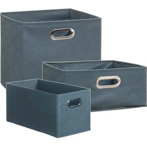 Set van 3x stuks opbergmanden/kastmanden 7/14/29 liter blauwgrijs van linnen 31 cm - Opbergboxen - Vakkenkast manden